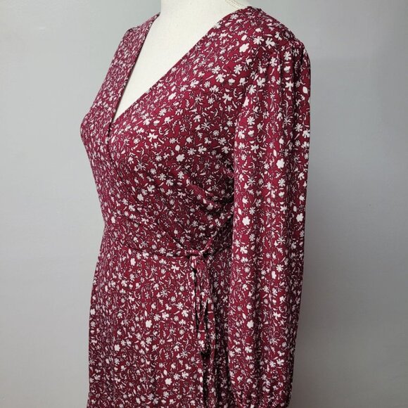 Kaileigh Dress Red Floral Soft Flowy Tie Waist Long Sleeve Tradwife V Neck Small - Picture 8 of 10